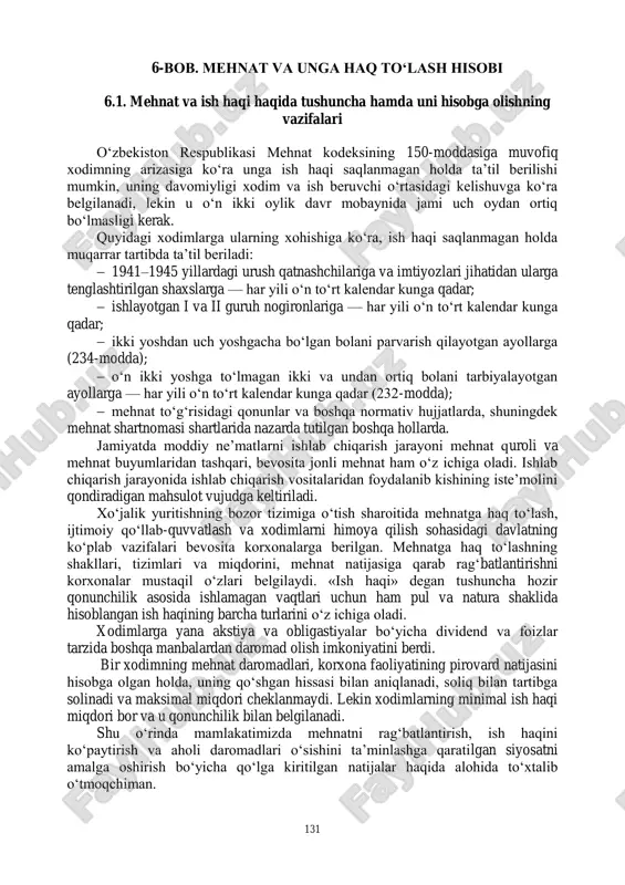 mehnat va unga haq to„lash hisobi — PDF