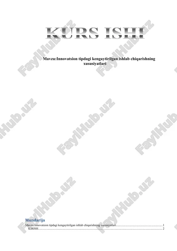 innovatsion tipdagi kengaytirilgan ishlab chiqarish — DOCX