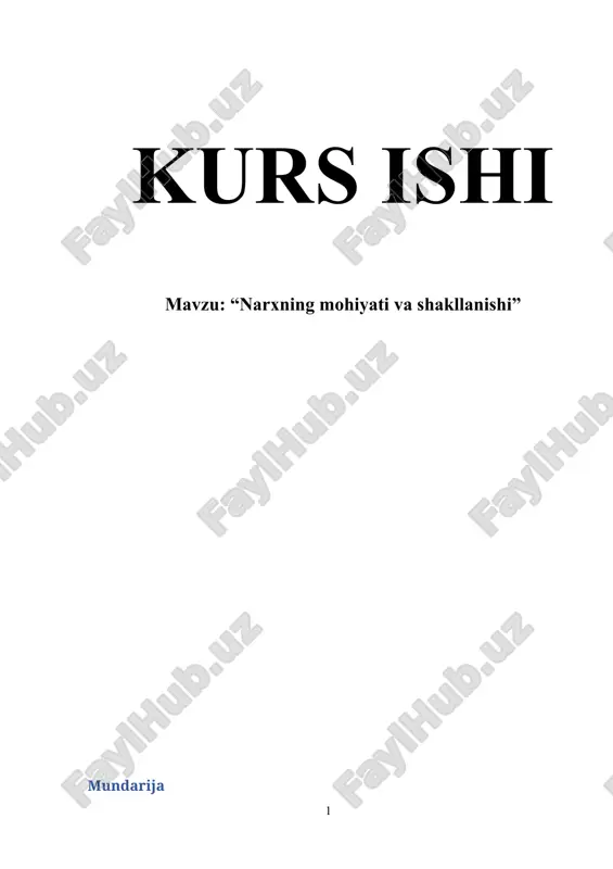 "narxning mohiyati va shakllanishi" — DOCX