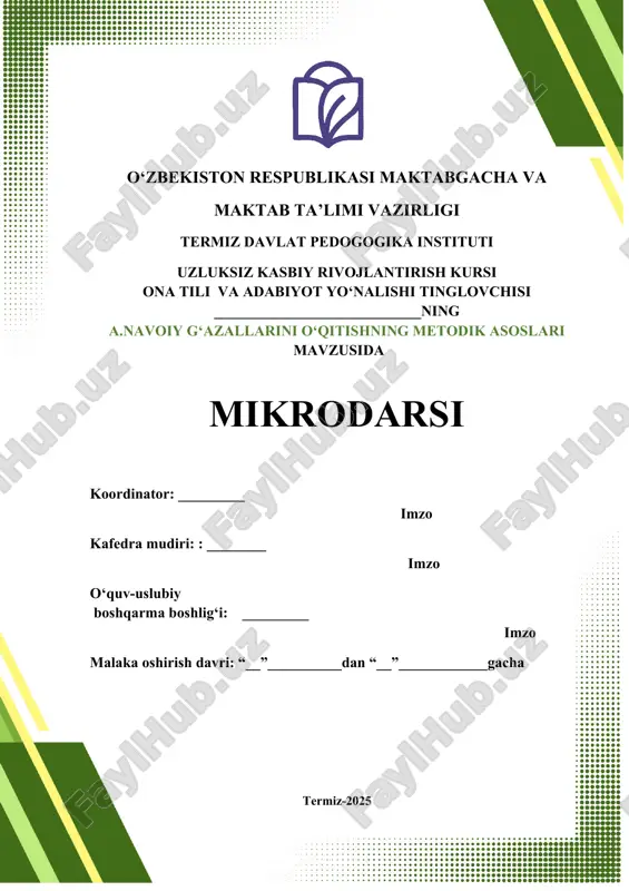 alisher navoiy g‘azallarini o‘qitishning metodik asoslari — DOCX
