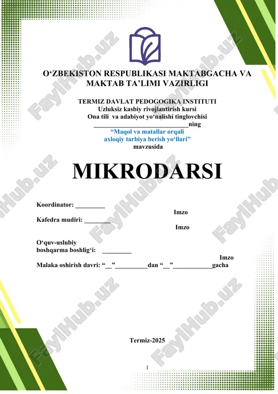 maqol va matallar orqali axloqiy tarbiya berish yo‘llari — DOCX