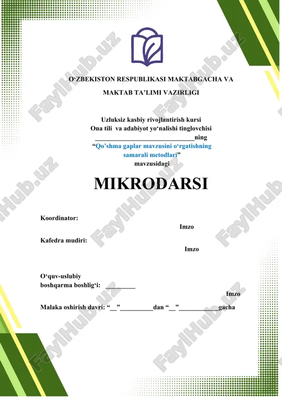 uzluksiz kasbiy rivojlantirish kursi — DOCX