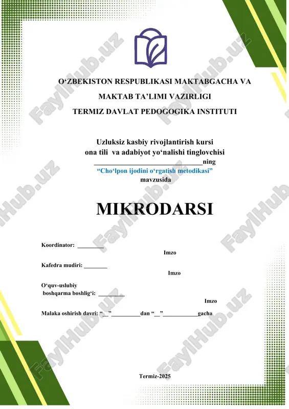 "cho‘lpon ijodini o‘rgatish metodikasi" — DOCX
