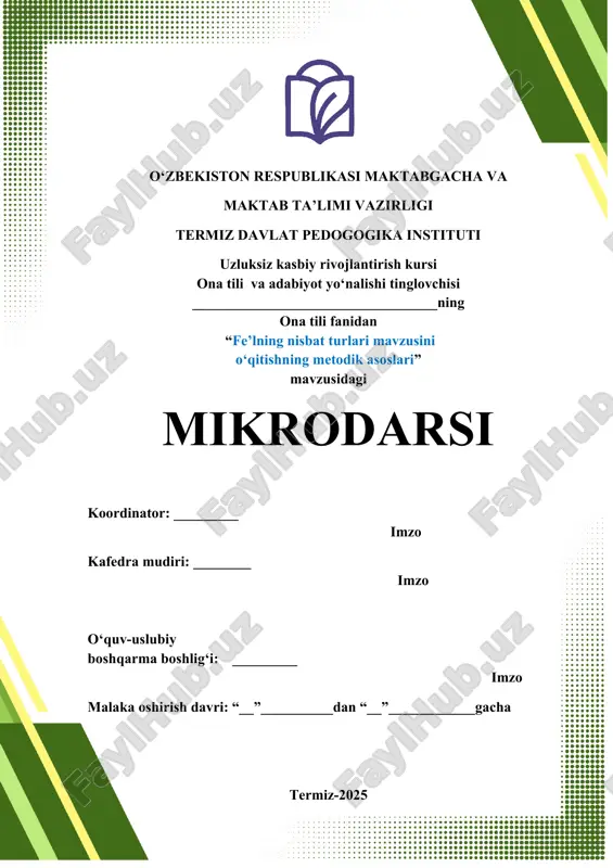 fe’lning nisbat turlari mavzusini o‘qitishning metodik asoslari — DOCX