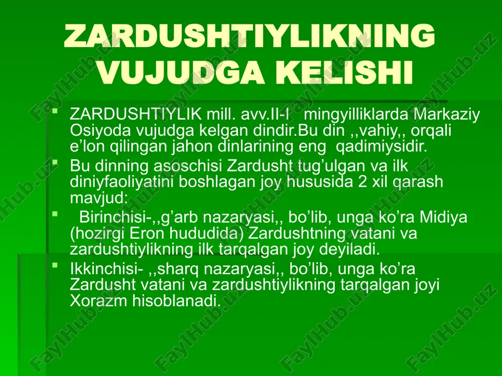 zardushtiylikning vujudga kelishi — PPTX