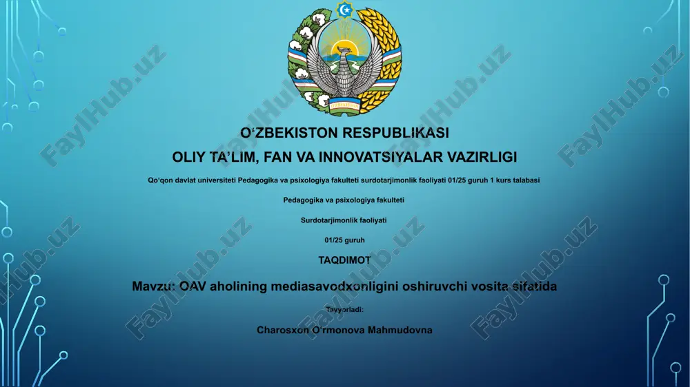oav aholining mediasavodxonligini oshiruvchi vosita sifatida — PPTX