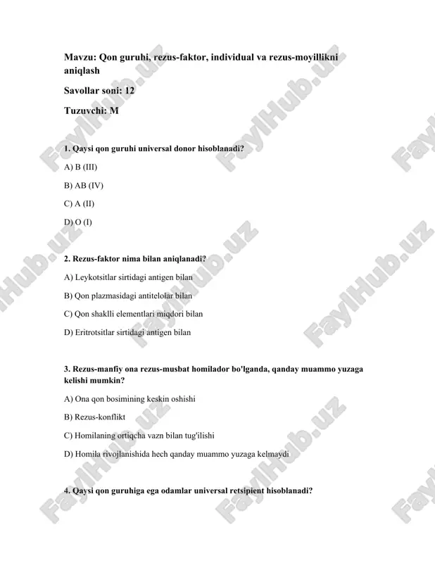 qon guruhi va rezus-faktor — DOCX