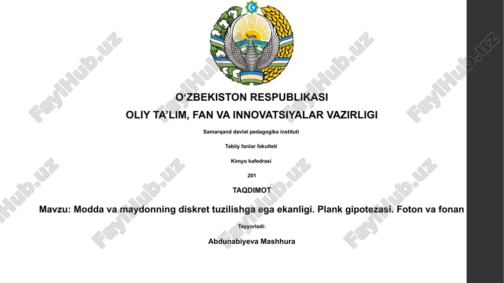 modda va maydonning diskret tuzilishi — PPTX