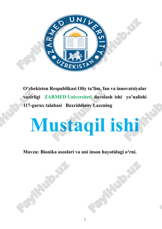 bionika asoslari va uni inson hayotidagi oʻrni — DOCX