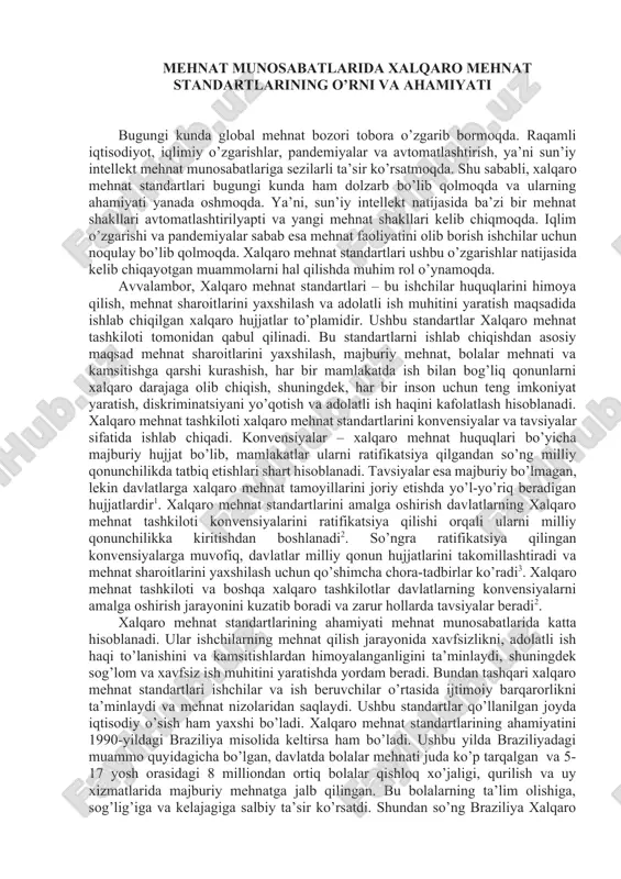 xalqaro mehnat standartlari — DOCX