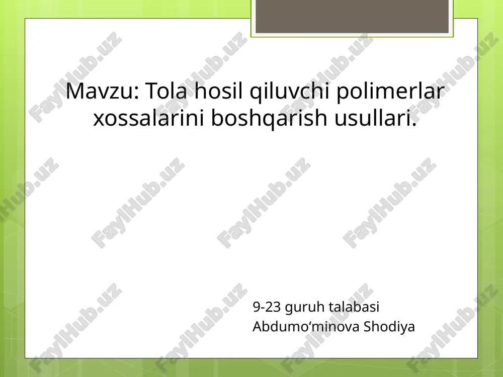 tolahosilqiluvchi polimerlar xossalarini boshqarish usullari — PPTX