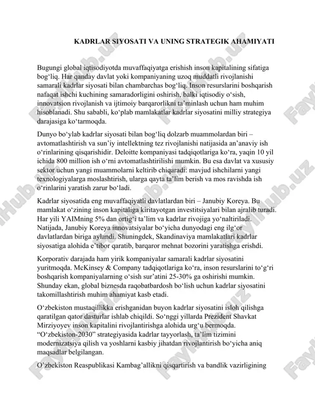 kadrlar siyosati va uning strategik ahamiyati — DOCX