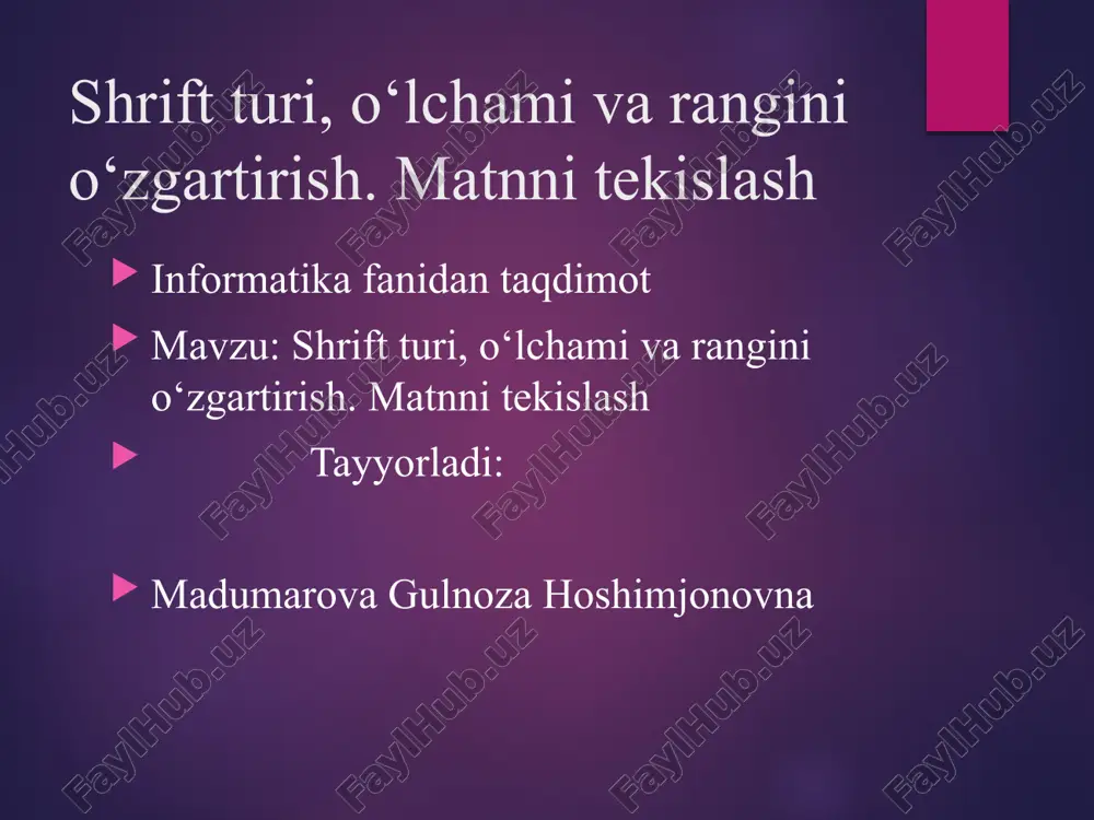 shriftturi, o‘lcham va rangini o‘zgartirish. matnni tekislash — PPTX