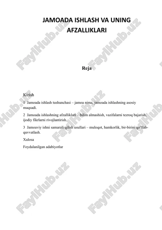 jamoada ishlash va uning afzalliklari — DOCX