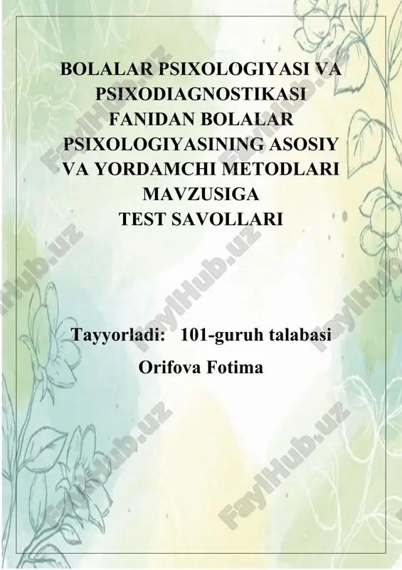 bolalar psixologiyasi test savollari — DOCX