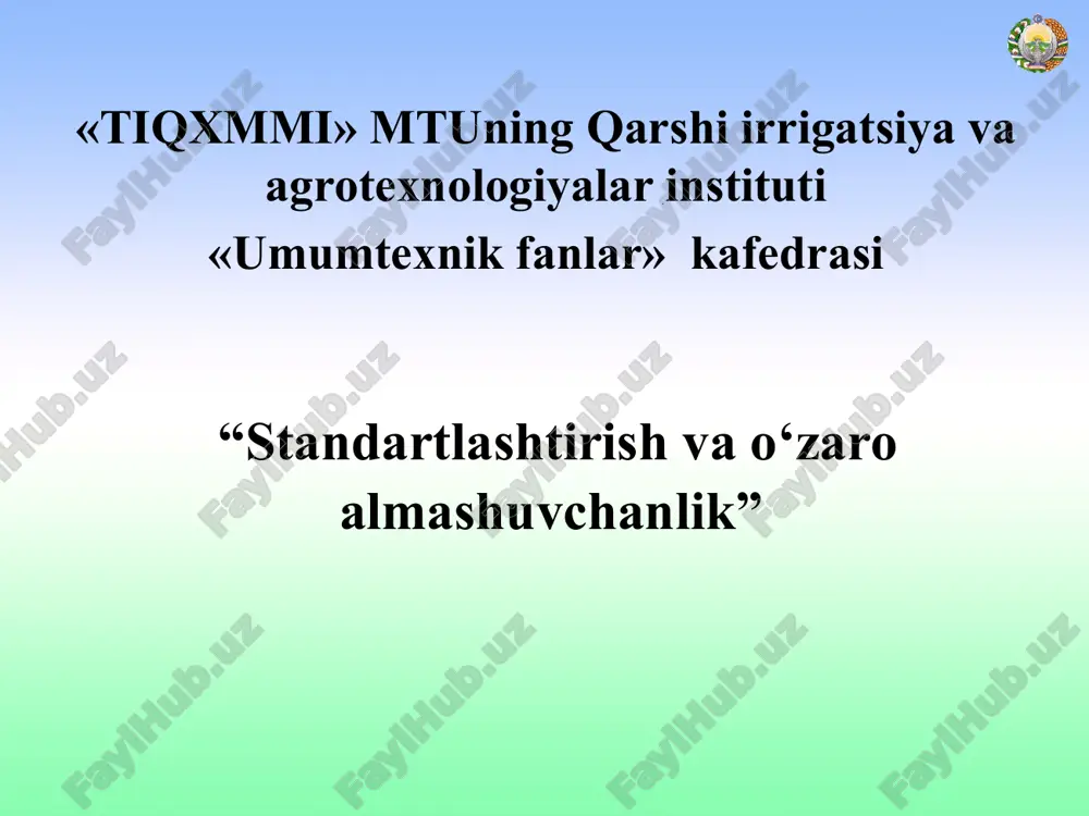 standartlashtirish asoslari — PPTX