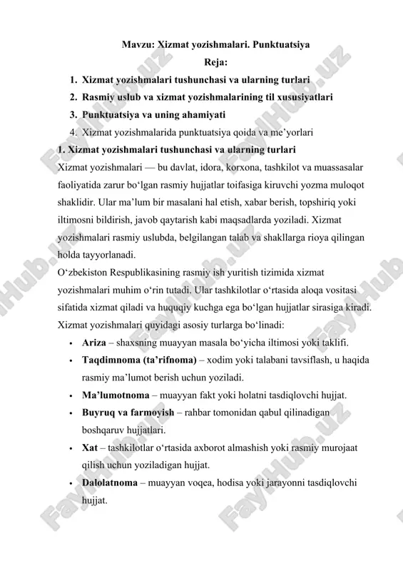 xizmat yozishmalari — DOCX