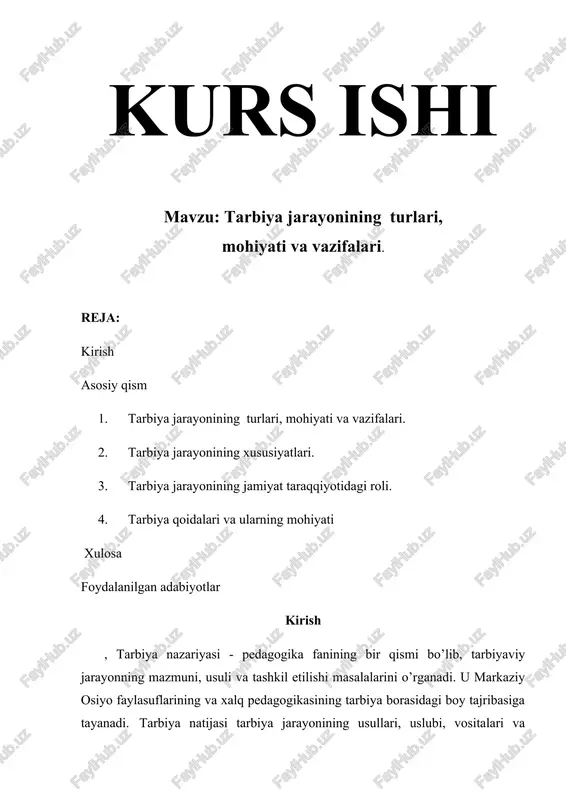 tarbiyajarayonining turlari, mohiyativavazifalari — DOCX