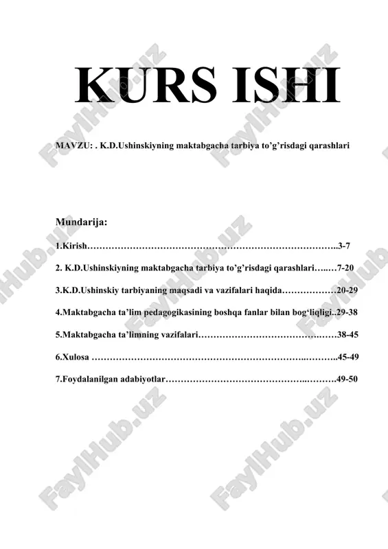 k.d.ushinskiyning maktabgacha tarbiya to’g’risdagi qarashlari — DOCX