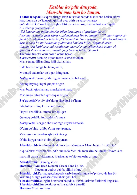 o'quvchilarga kasb-hunarlar haqida — DOC