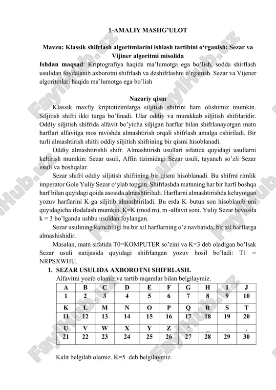 sezar va vijiner algoritmlari — DOCX