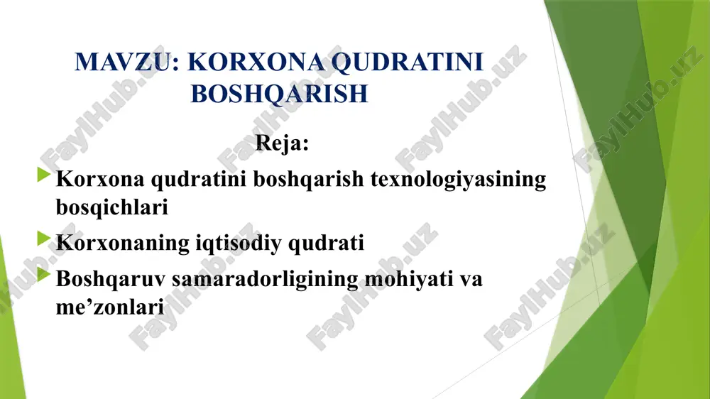 korxona qudratini boshqarish texnologiyasi — PPTX