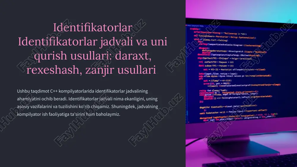 identifikatorlar identifikatorlar jadvali va uni qurish usullari: daraxt, rexeshash, zanjir usullari — PPTX