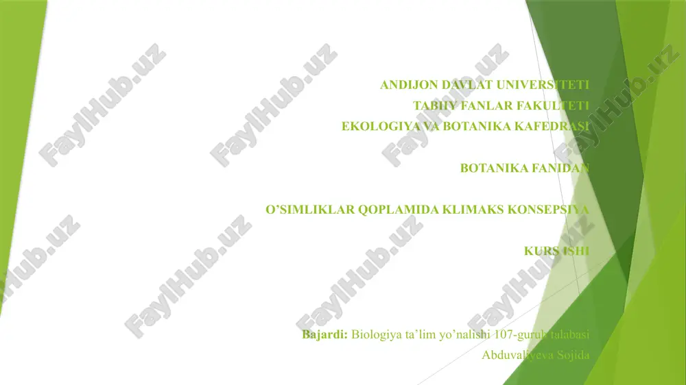 oʻsimliklar qoplamida klimaks konsepsiya — PPTX