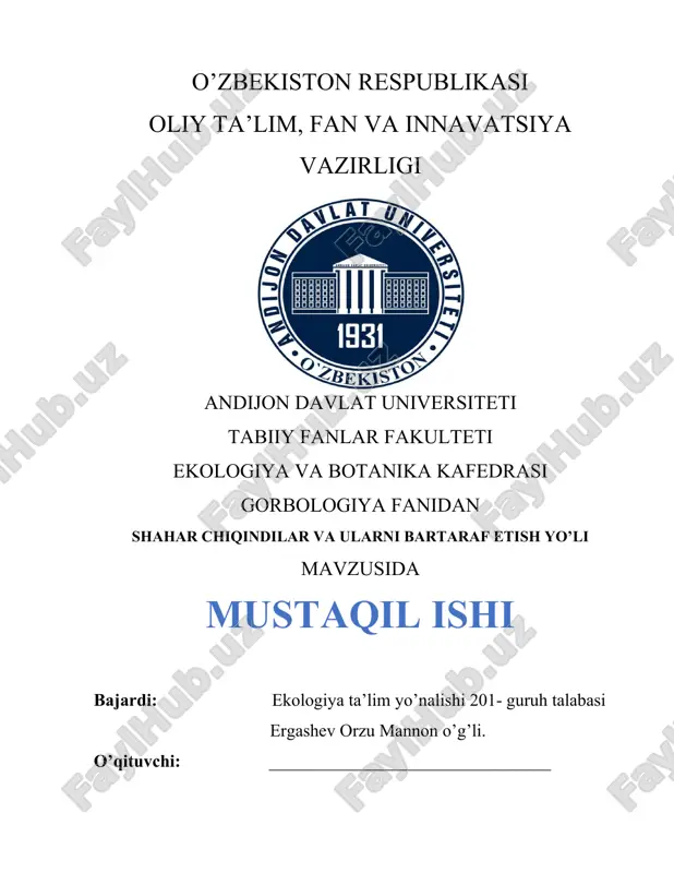 shahar chiqindilar va ularni bartaraf etish yo'li — DOCX