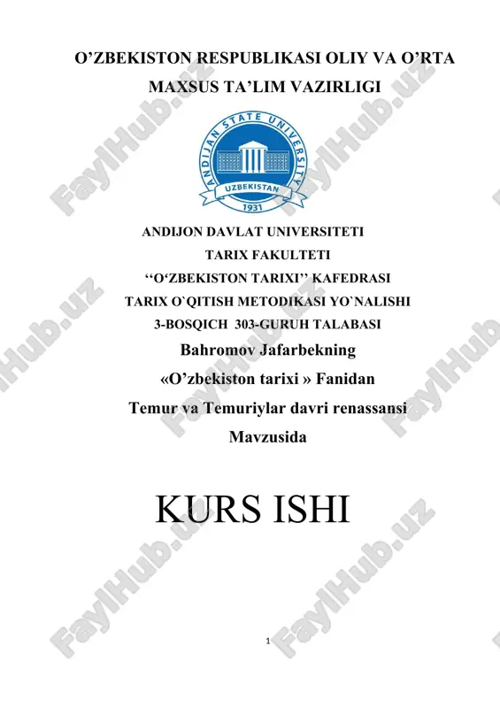 temur va temuriylar davri renassansi — DOC