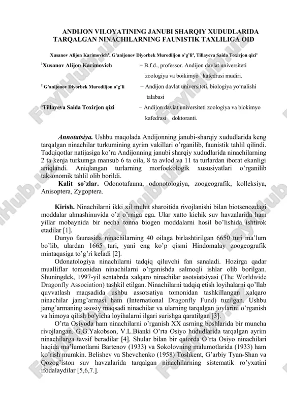 ninachilarning faunistik taxlili — DOC