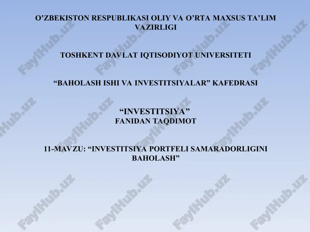 investitsiya portfeli samaradorligini baholash — PPT