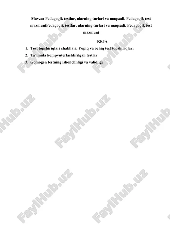 pedagogik testlar — DOCX