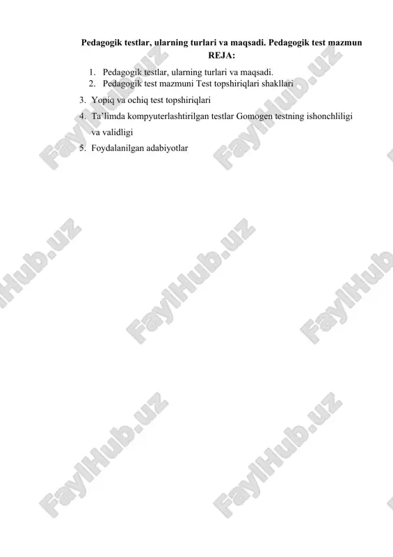pedagogik testlar — DOCX