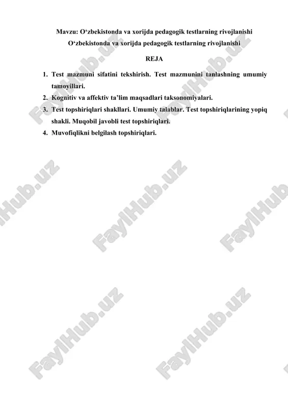 o‘zbekistonda va xorijda pedagogik testlarning rivojlanishi — DOCX
