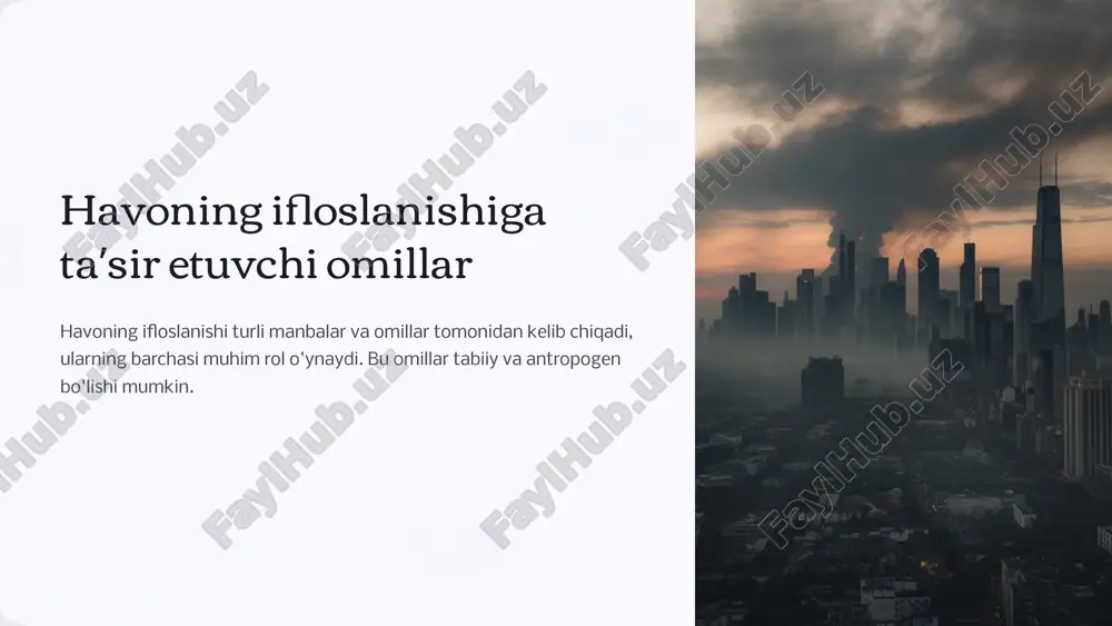 havoning ifloslanishiga taʼsir etuvchi omillar — PPTX