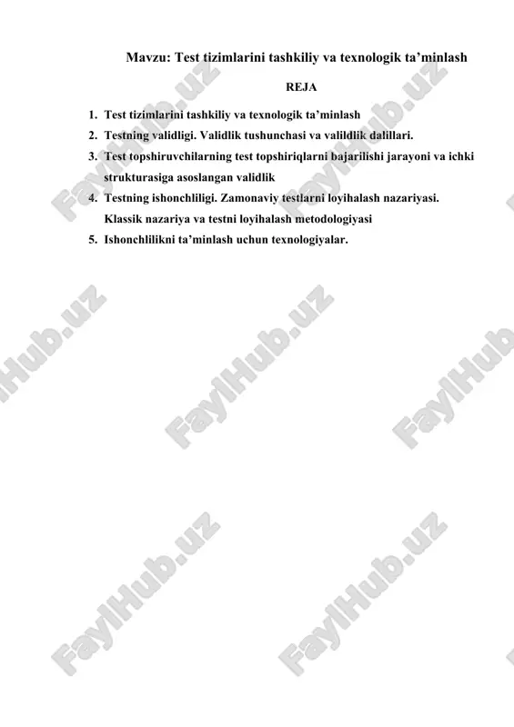 test tizimlarini tashkiliy va texnologik ta’minlash — DOCX