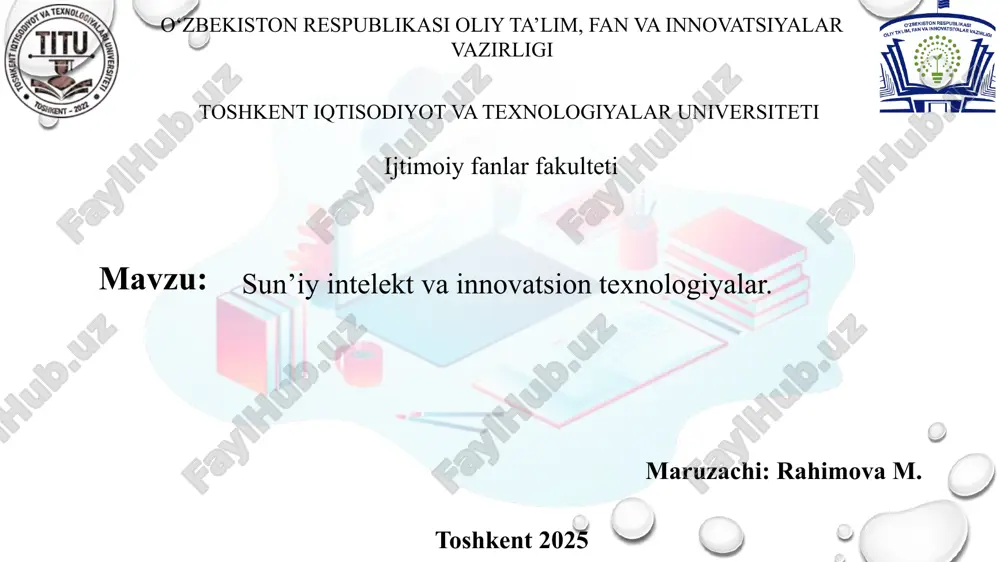 intellektual tovar, intellektual mulk va nomoddiy aktivlar — PPTX