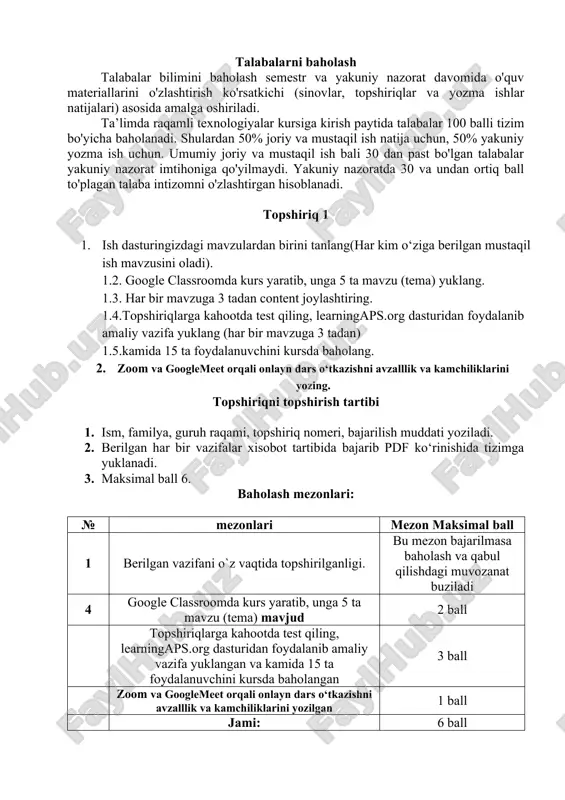 talabalarni baholash — DOCX