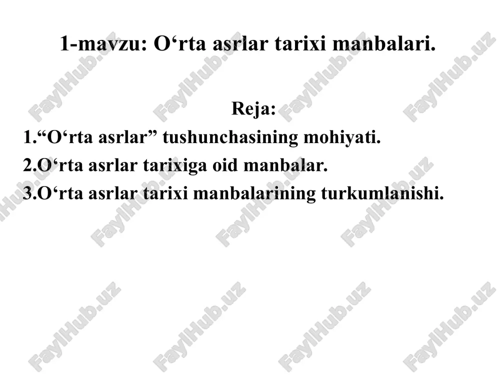 o‘rta asrlar tarixi manbalari — PPT
