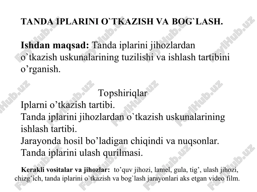 tanda iplarini o`tkazish va bog`lash — PPT