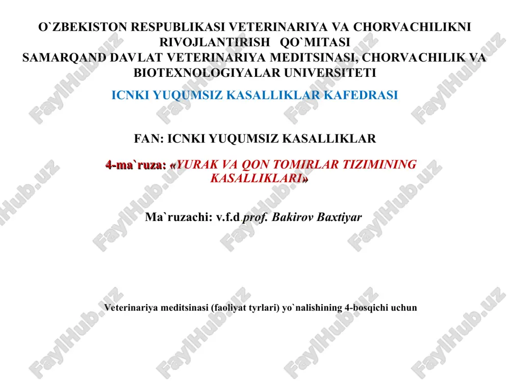 yurak va qon-tomirlar tizimining kasalliklari — PPT