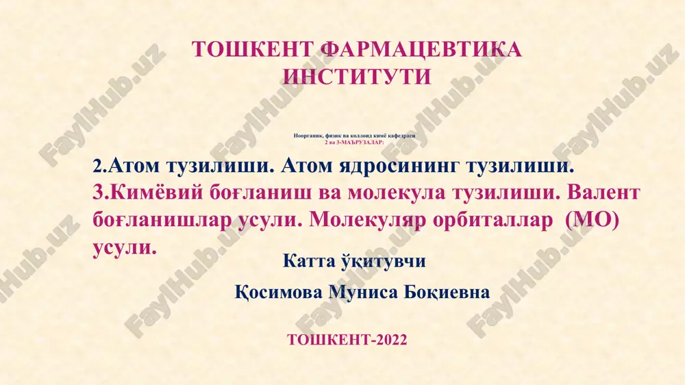 kimyoviy bog'lanish va molekula tuzilishi — PPT