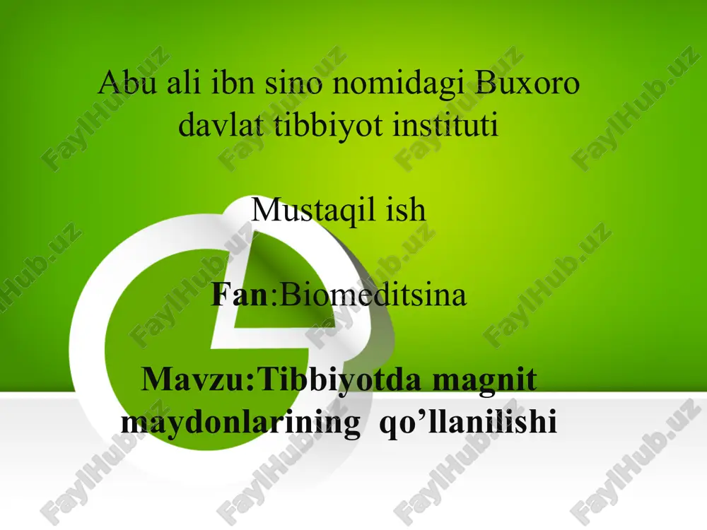 tibbiyotda magnit maydonlarining qo’llanilishi — PPTX