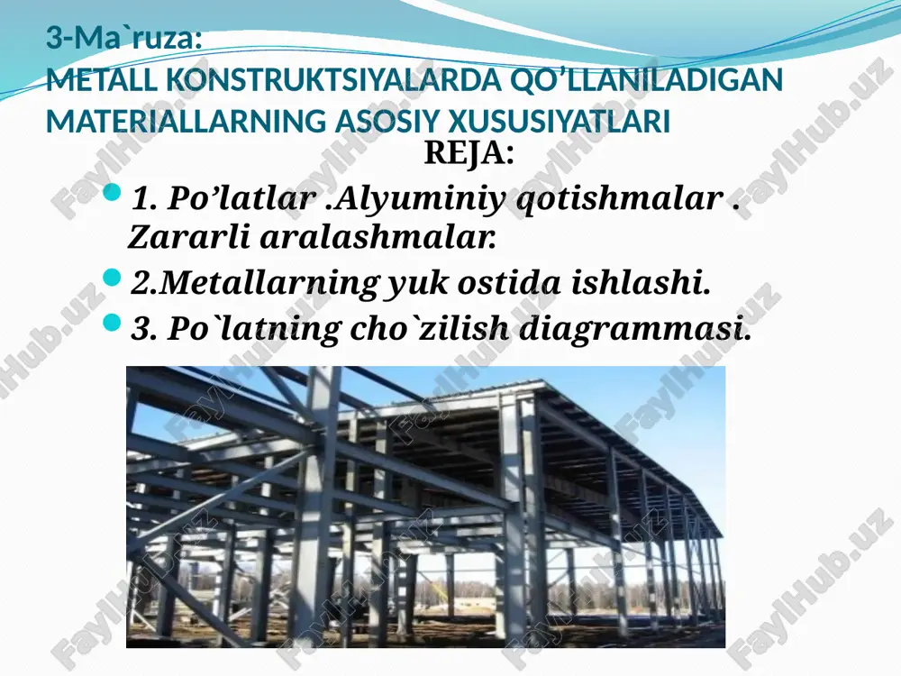 metall konstruktsiyalarda qo’llaniladigan materiallarning asosiy xususiyatlari — PPTX