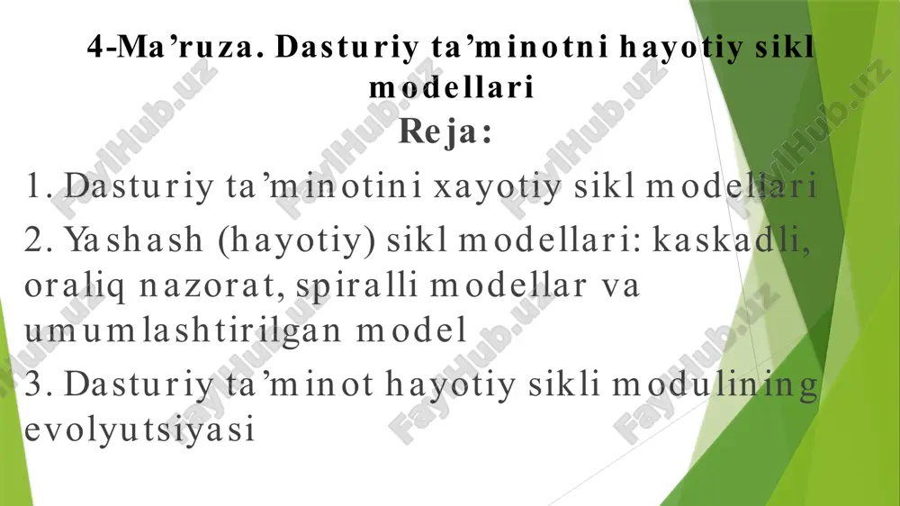dasturiy ta'minotning hayotiy sikl modellari — PPTX