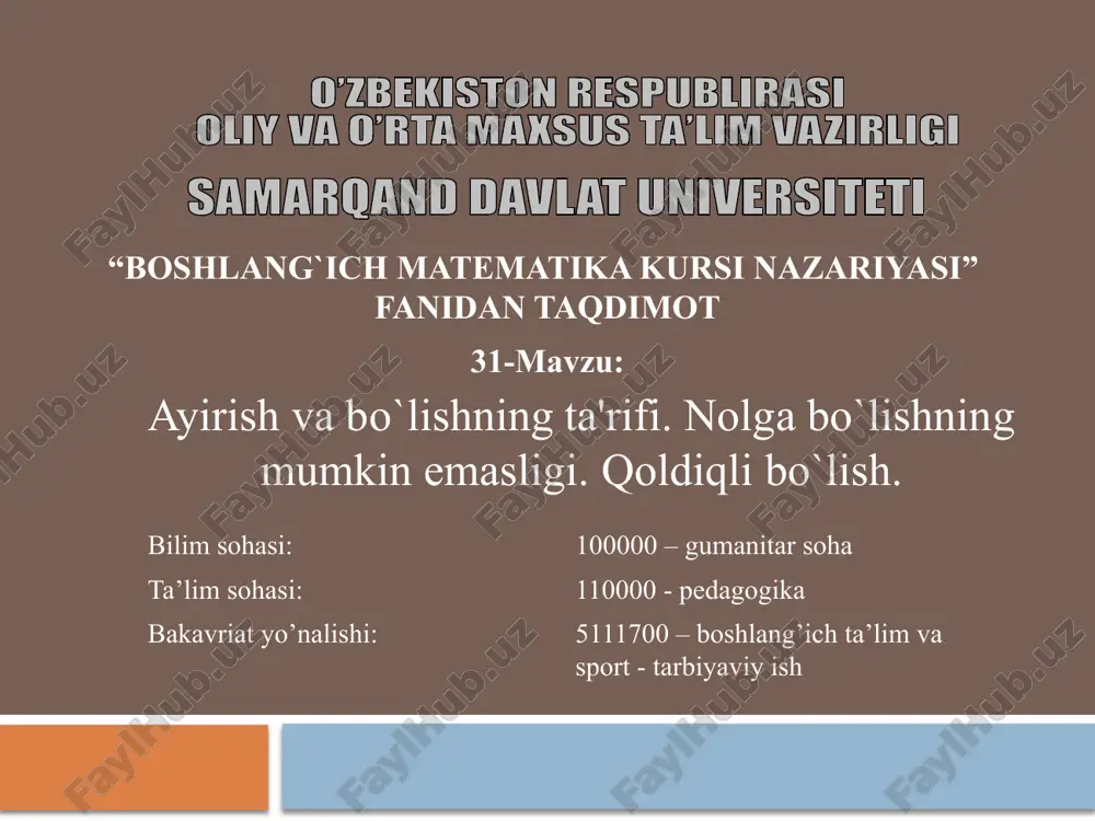 boshlang`ich matematika kursi nazariyasi — PPTX