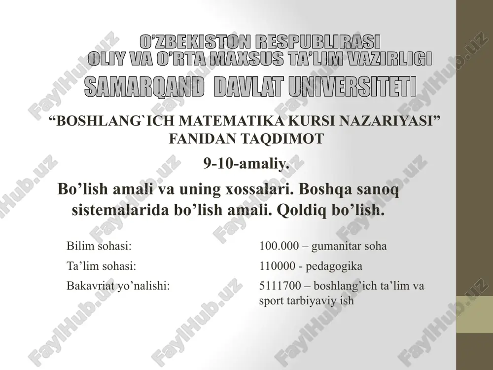 boshlang`ich matematika kursi nazariyasi — PPTX