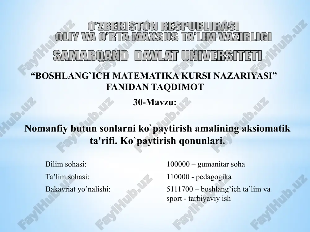 boshlang`ich matematika kursi nazariyasi — PPTX