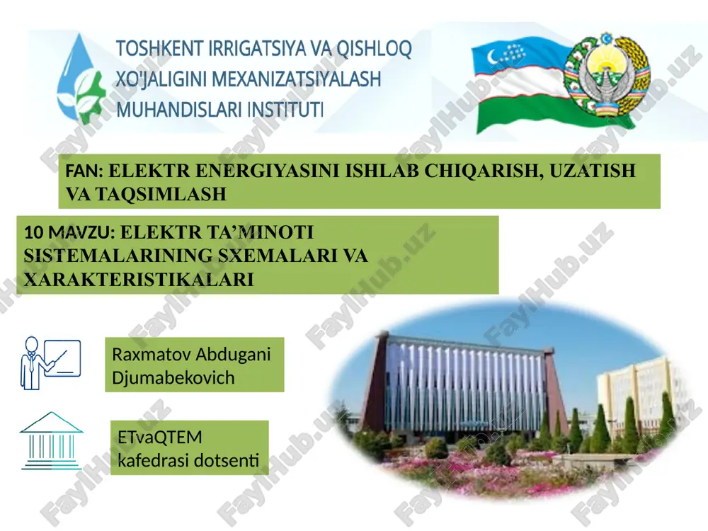 elektr ta’minoti sistemalarining sxemalari vaxarakteristikalari — PPTX